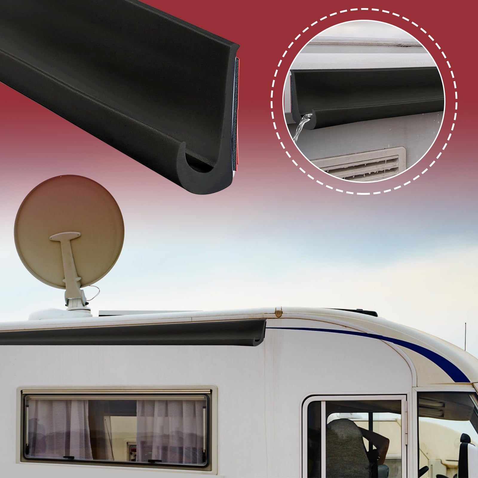 J-förmige RV Regenrinne Selbstklebend - PVC Tropfleiste Für Wohnmobil Auto Boot