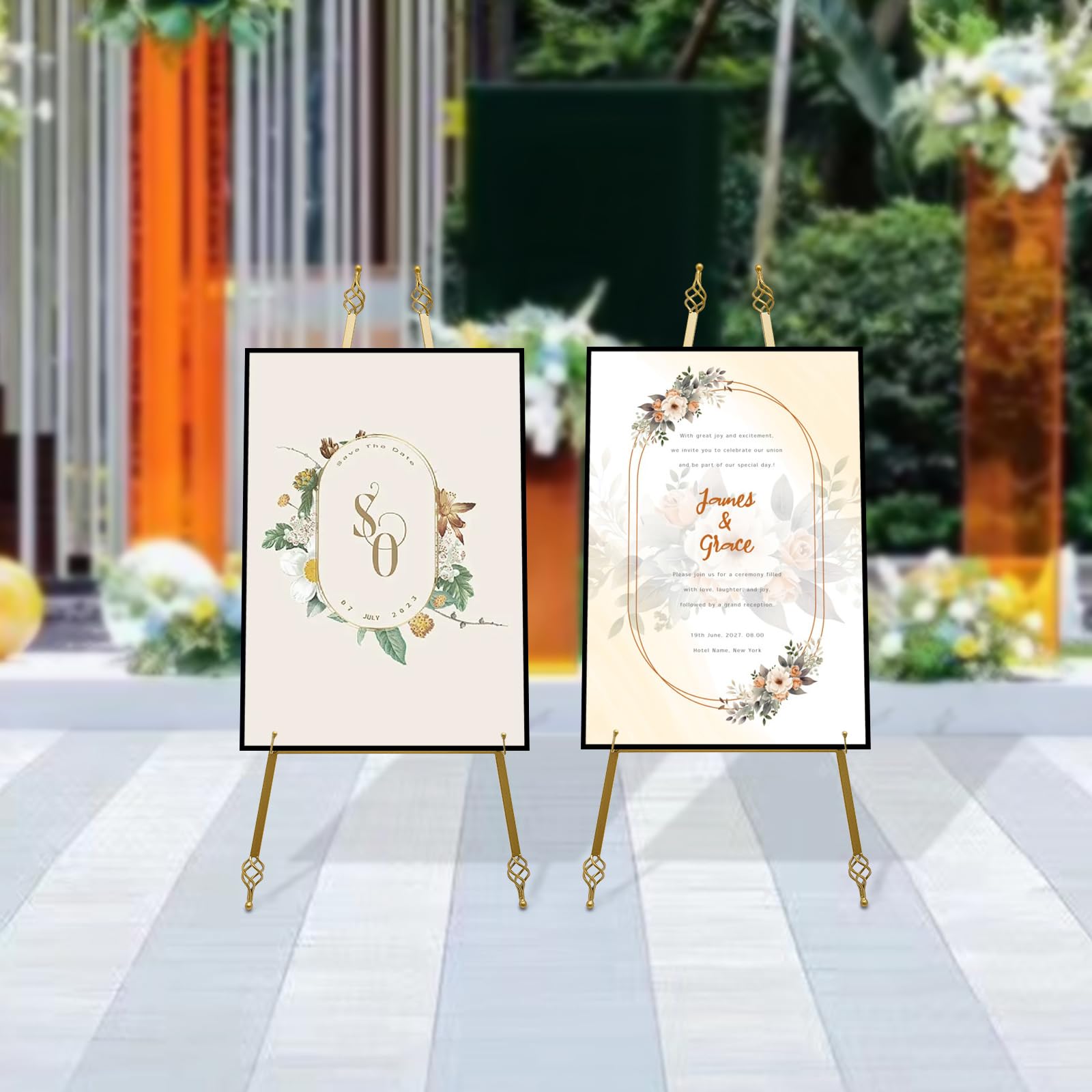 Staffelei Hochzeit 90 * 48cm 2 Stück Willkommensschild Hochzeit mit Einstellbare Kettenlänge, 6 Einstellbare Löcher, Einstellbare-Neigung, Leinwandständer Empfangstafel für Einkaufszentren