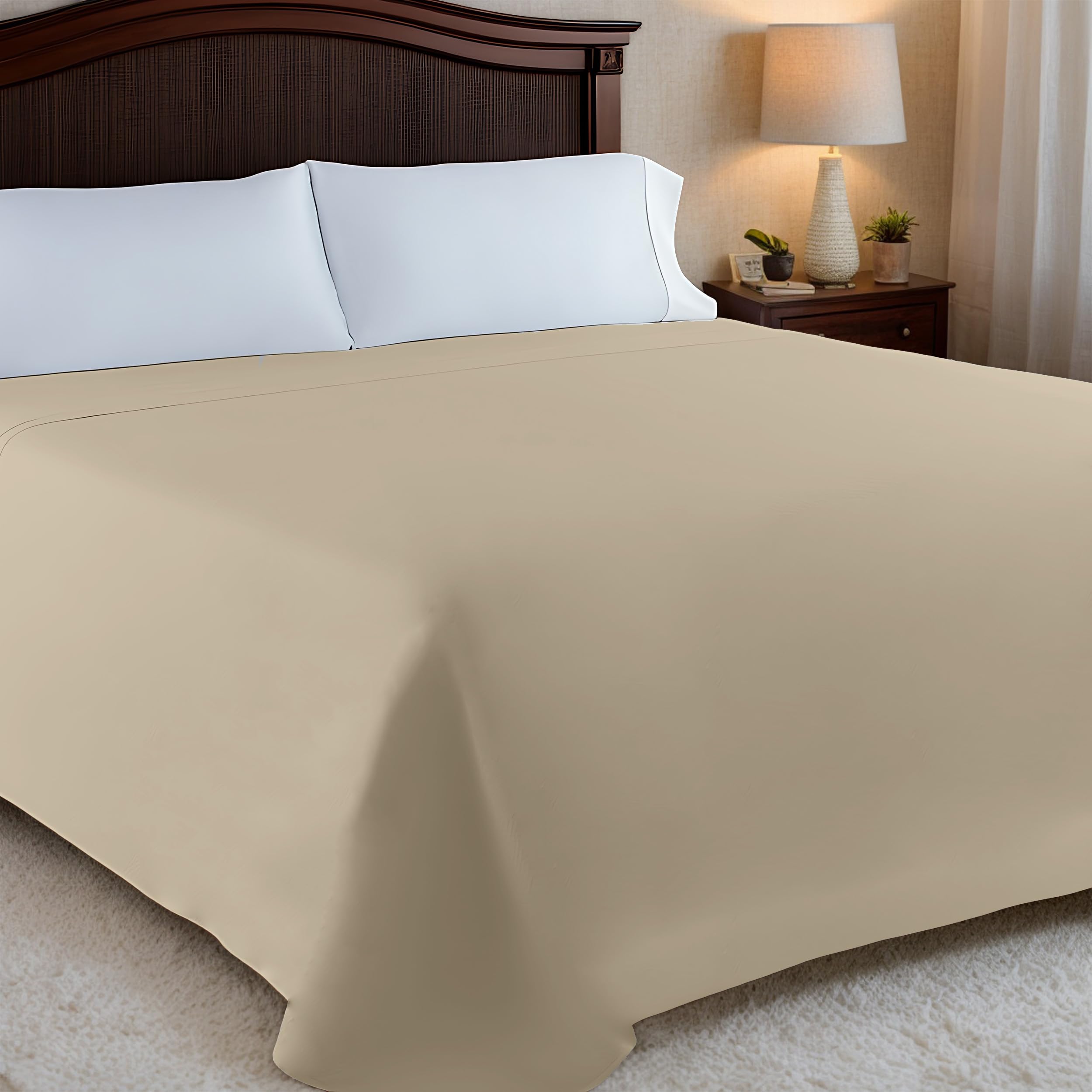 Sábana Encimera de Microfibra 155x250cm para Cama de 90cm, Super Suave, Transpirable Lavable a Maquina - Color Beig