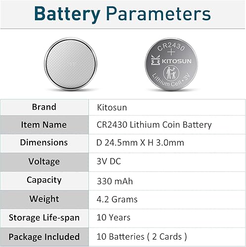 Miniatura 3 de KITOSUN CR2430 - Batería de moneda de litio de 3 V CR 2430 Batería de botón de celda de litio de repuesto para llave de automóvil Volvo Control