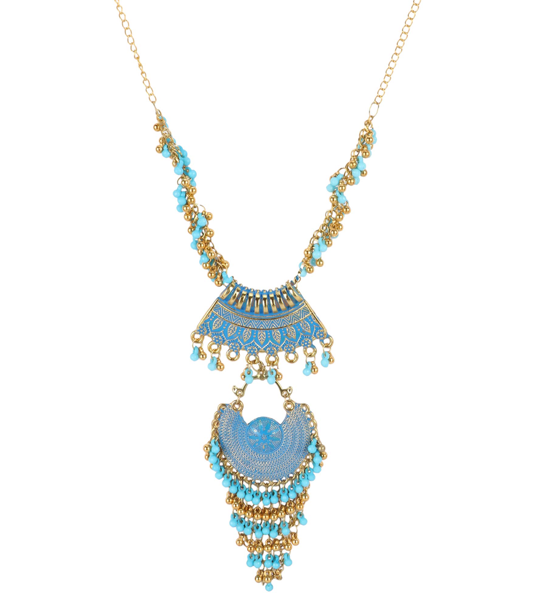 ARADHYA ` Afghani Designer Turkish Style Vintage Firoji Blue Golden Oxidised Necklace for Women (B07Z7XND1K) Amazon Price History, Amazon Price Tracker
