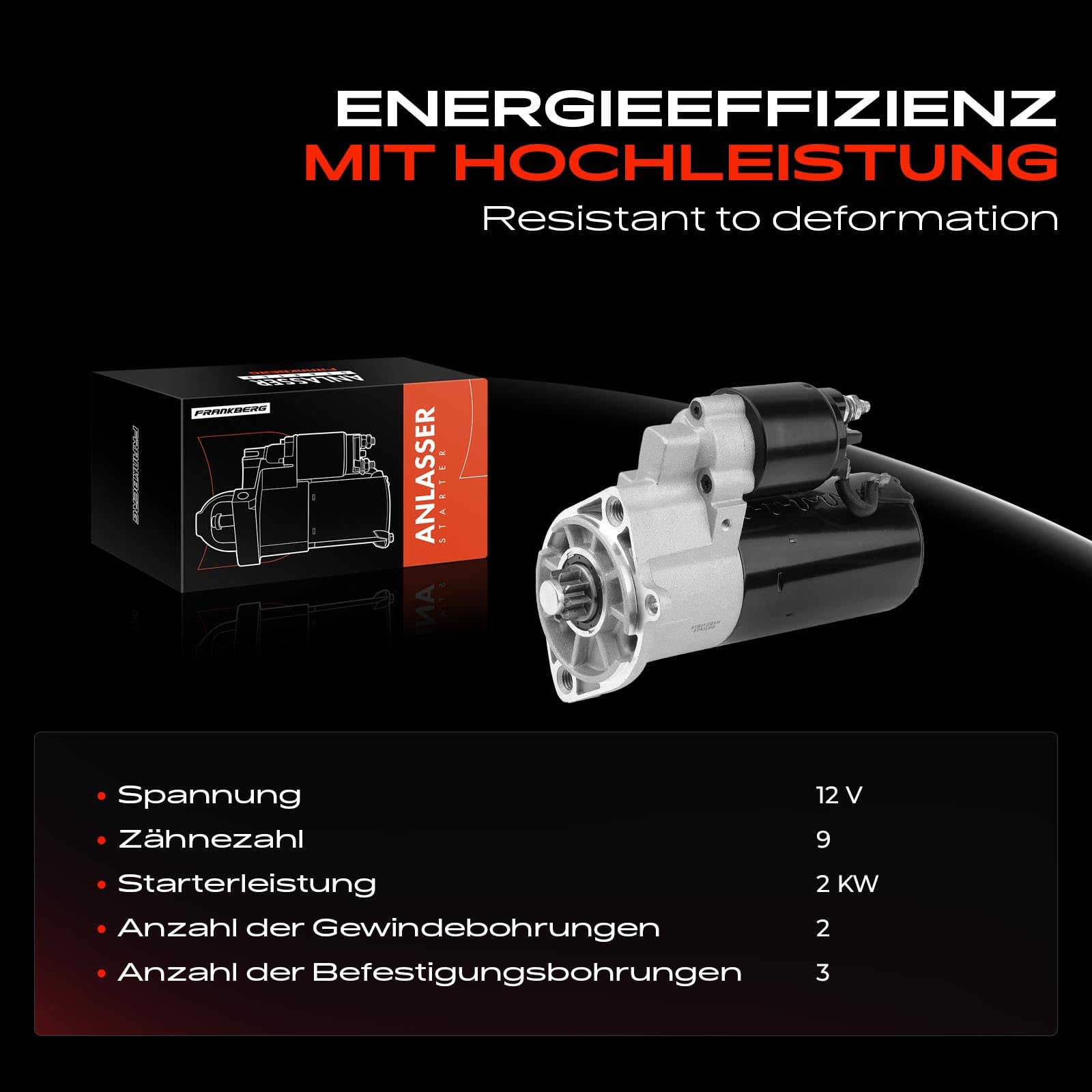 Frankberg Anlasser Starter 2 KW 12 V 9 Zähnezahlahl 112221, 32389