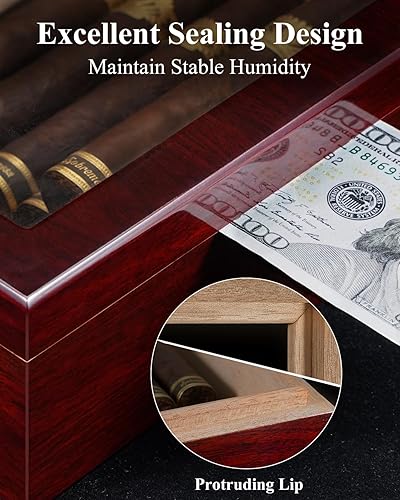 Miniatura 2 de Flauno Caja Humidificadora de Puros con Encendedor de Antorcha, Cortador de Puros, Cenicero de Puros, Soporte para Puros, Higrómetro Digital, Juego