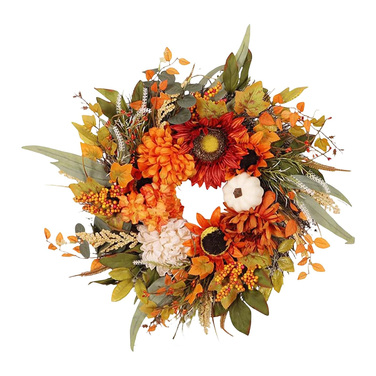 Autumn Swags for Front Door, 18in Fall Teardrop Swag Wreaths with Pumpkin, Sunflower and Maple Leaf, Farmhouse Fall Decoration for Thanksgiving Harvest Autumn, Indoor Outdoor Home Wall (Yellow_A)
