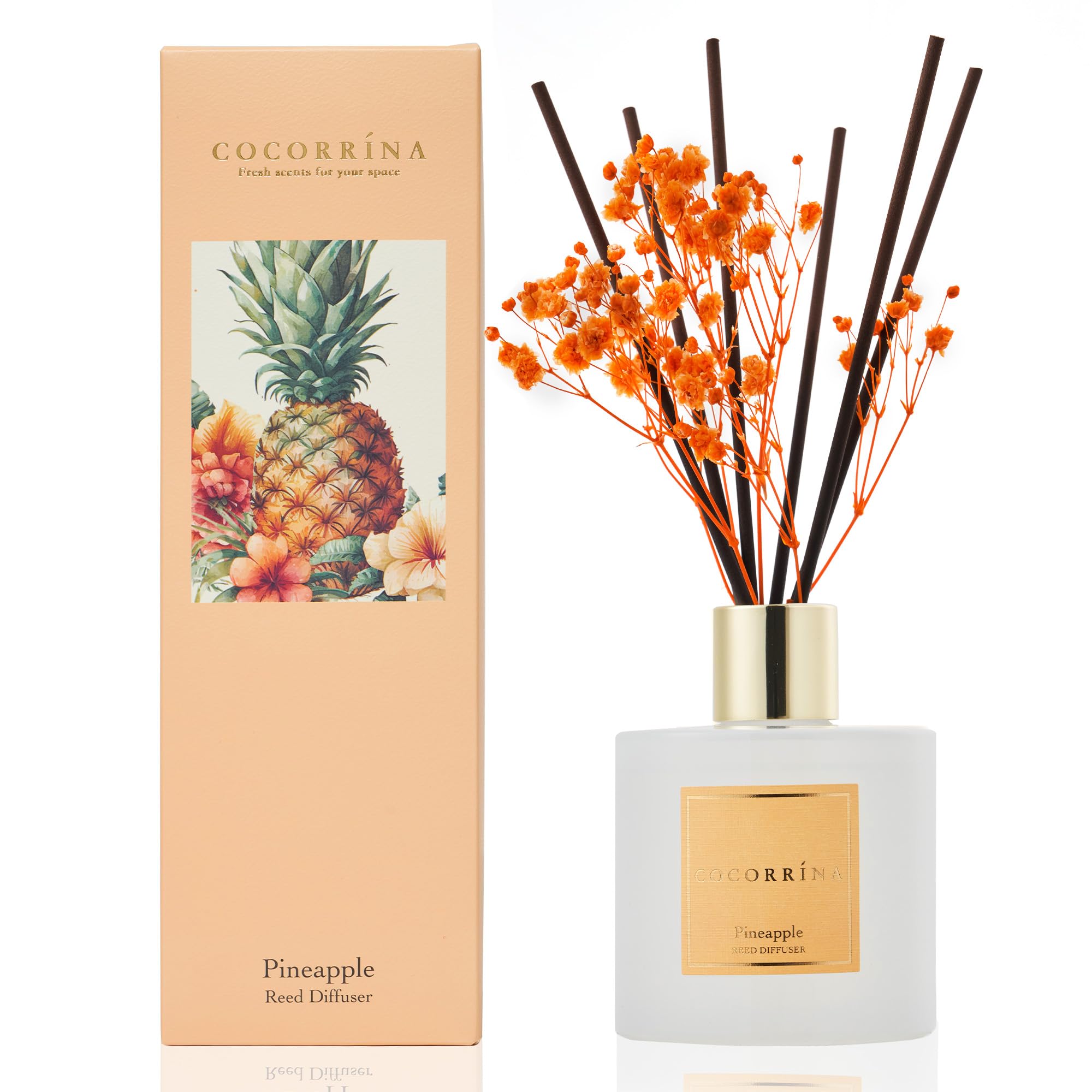 Cocorrína Pineapple Reed Diffuser Sets - 200Ml Diffuser With 8 Sticks Home Fragrance For Bedroom Bathroom Living Room, Home & Office Decor