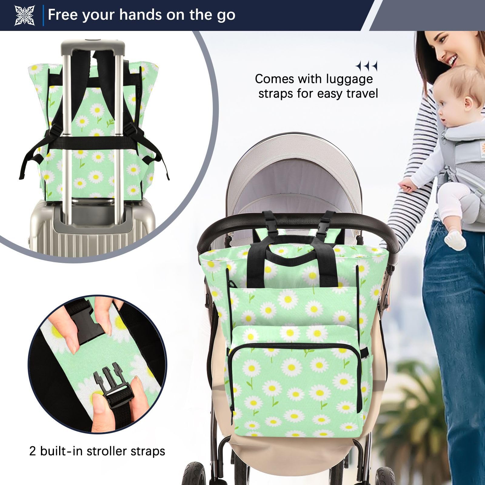 Borse Per Pannolini Per Bambina Bambino Bianco Margherita Fiore