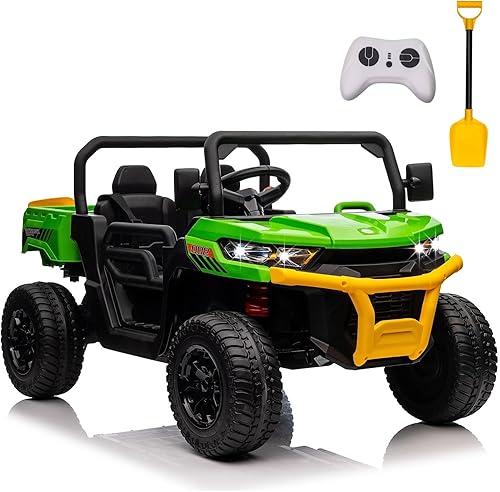 FINITO Camión volquete eléctrico 2024 de 24 V y 2 plazas todoterreno para niños UTV con control remoto, cama de descarga en movimiento, potente