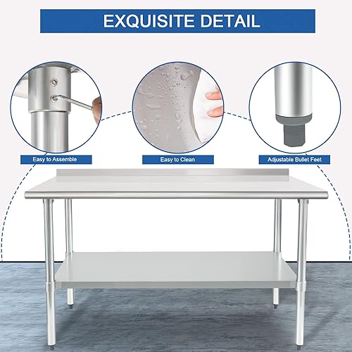Miniatura 5 de HARDURA - Mesa de trabajo y preparación de acero inoxidable de 24 x 60 pulgadas, mesa comercial de gran resistencia NSF con estante inferior y