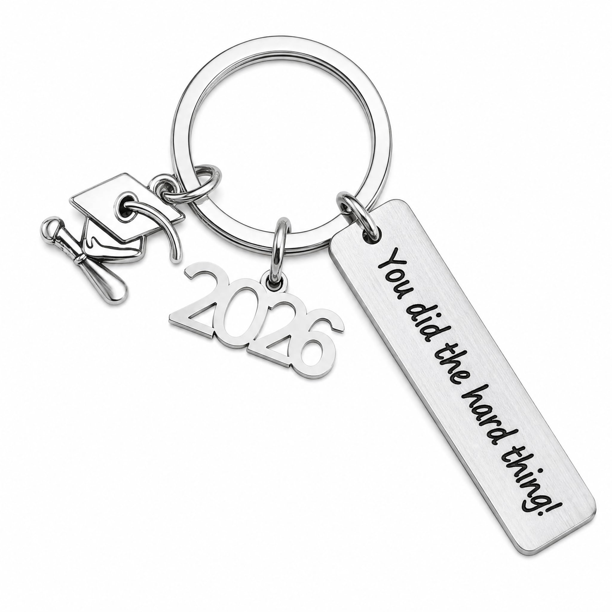 Voskilon Graduation Keyring Gift 2026, You Did the Hard Thing Keychain with Cap and Year Charms, Silver Tone Keepsake for Graduate Student University College