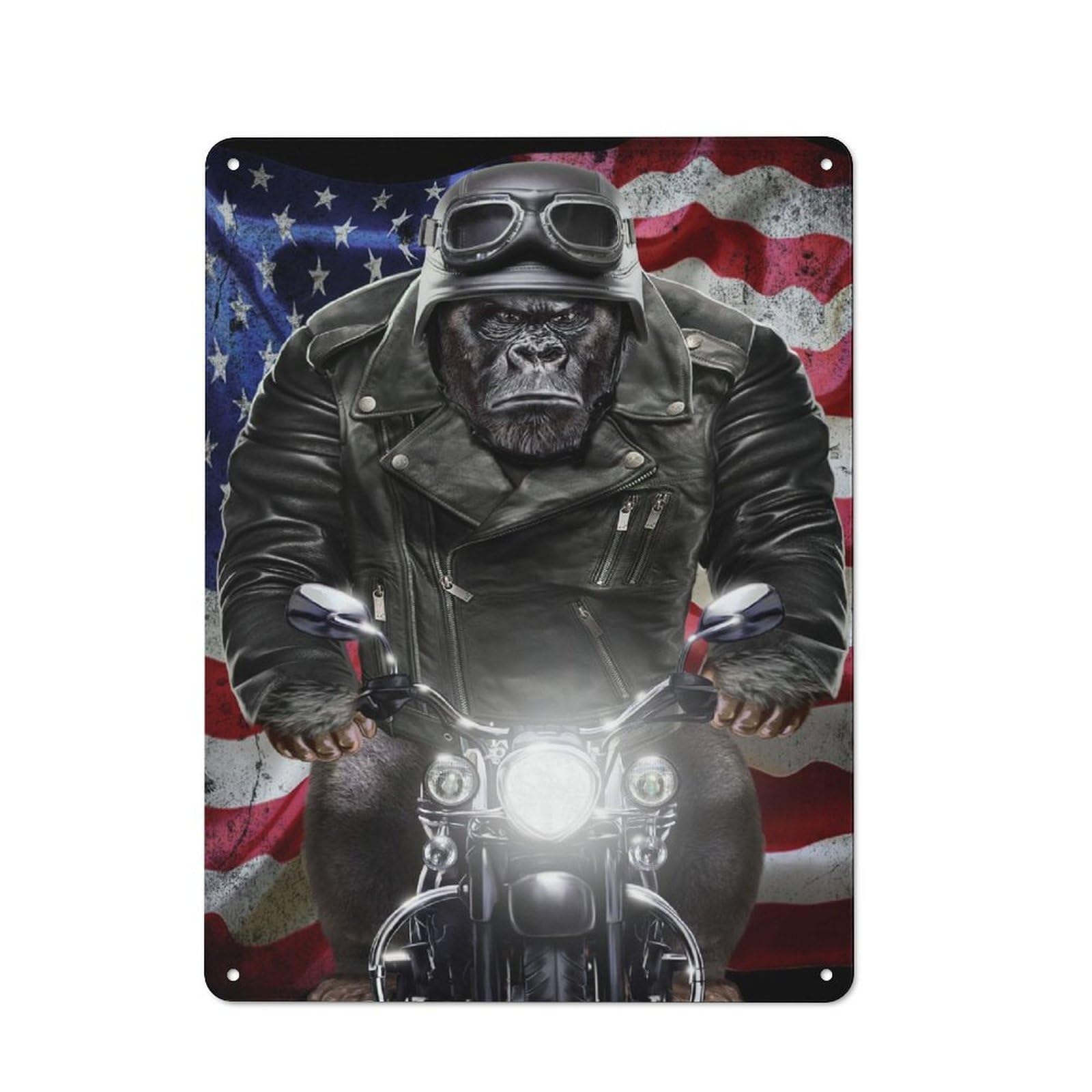 Junmoney Gorilla Riding Motorcycle Metal Plaque 40X30cm With For Workshop Wall, Retro Decor, For Garage, Workshop And Man Cave Decoration