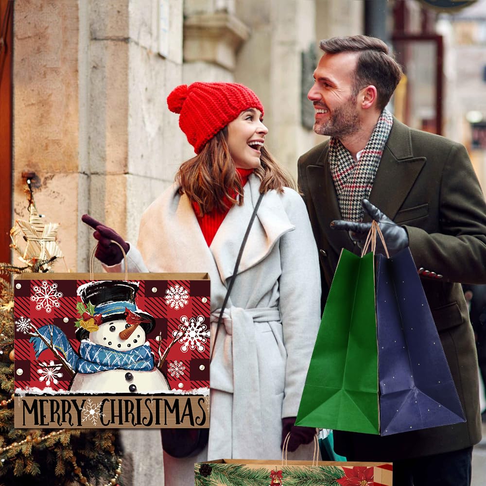 DULEFUN 12 extra große Weihnachts-Geschenktüten, Kraftpapiertüten zum Verpacken von Weihnachtsgeschenken, Partygeschenken