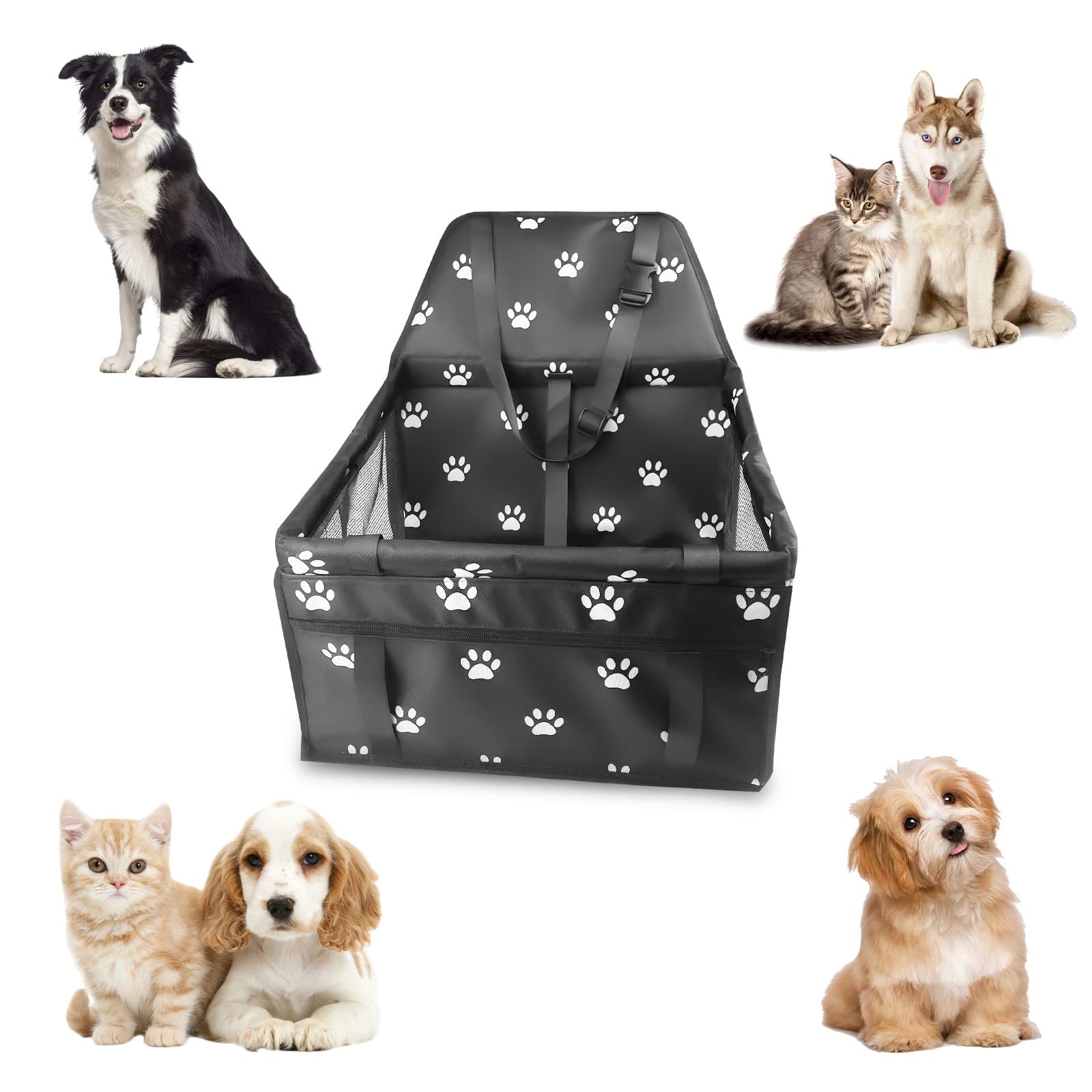Gvolatee Seggiolino Auto per Cane, Seggiolino Auto per Cani con Cintura di Sicurezza Trasportino per Cani Pieghevolem con Tubo di Supporto 40×34×25cm