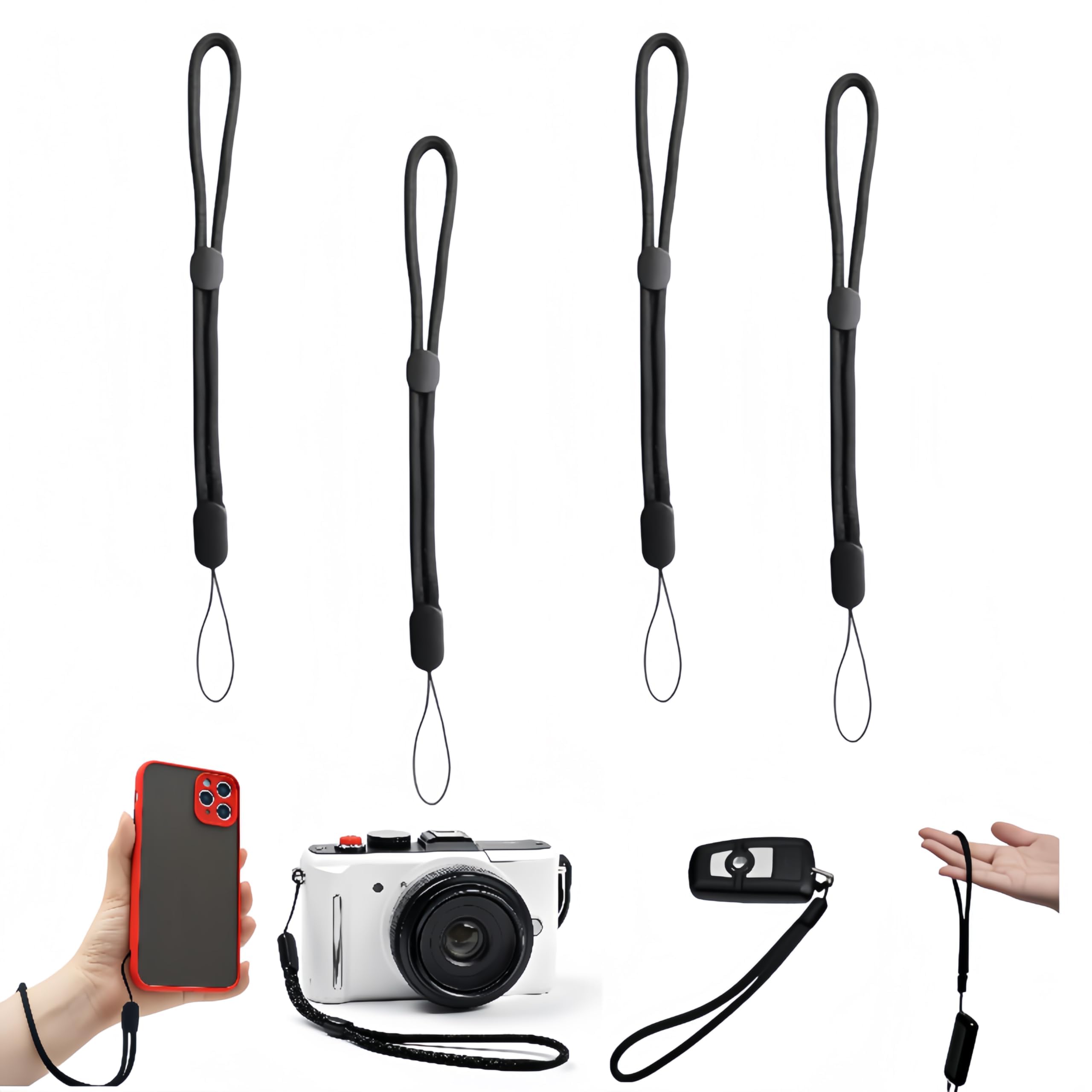 Kamera Handschlaufe 4 Stück - Verstellbare Paracord Handgelenkschlaufen für Kameras, Handys & Schlüssel (25 cm, Schwarz) - Rutschfeste & leichte Tragegurte für Outdoor, Reisen & Alltag