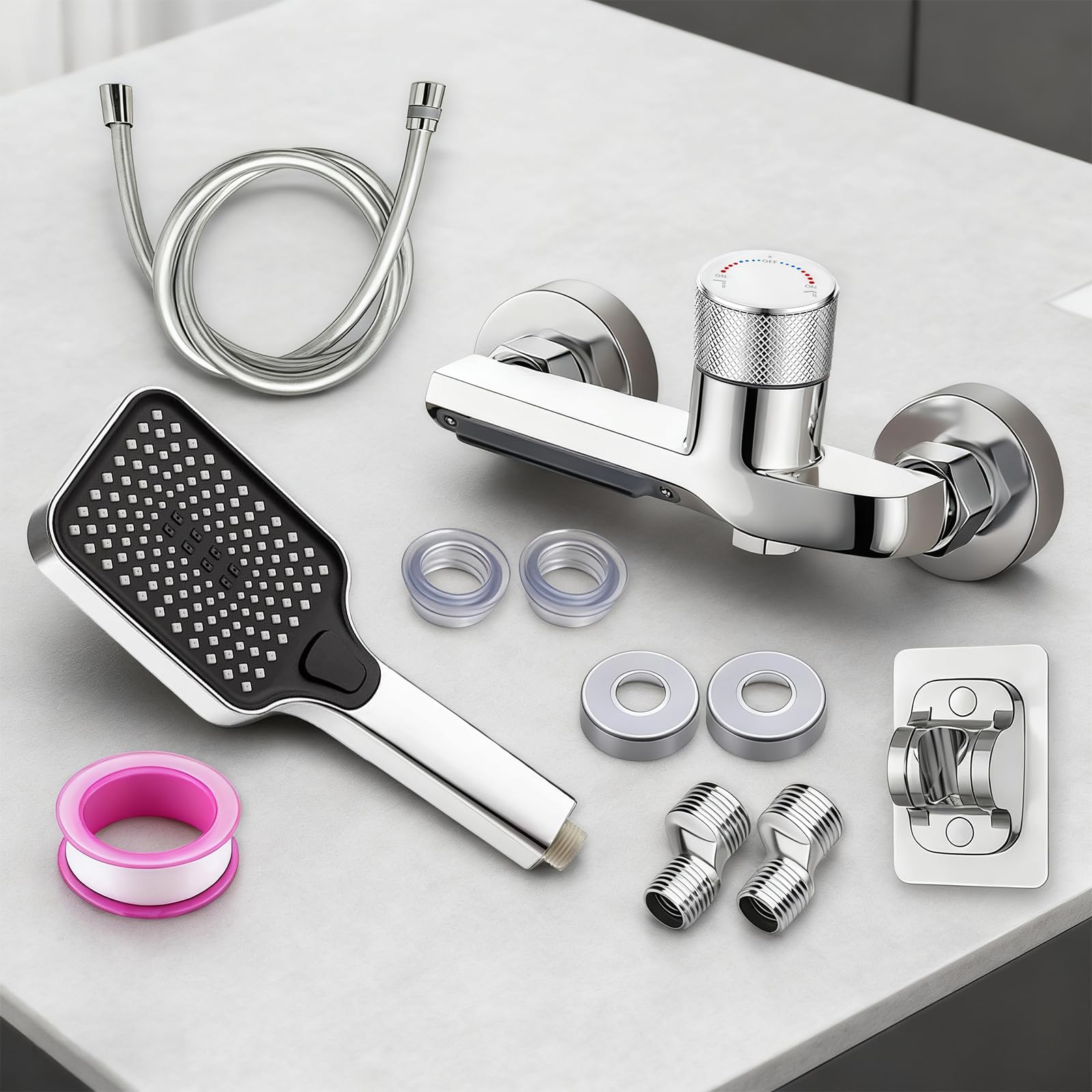 Rubinetto Vasca da Bagno Parete a Cascata con Doccetta 3 Funzioni, Tubo 1,5m, Miscelatore Ottone Antiperdite, Attacco G1/2 per Bagno, Cromato per Vasca da Bagno