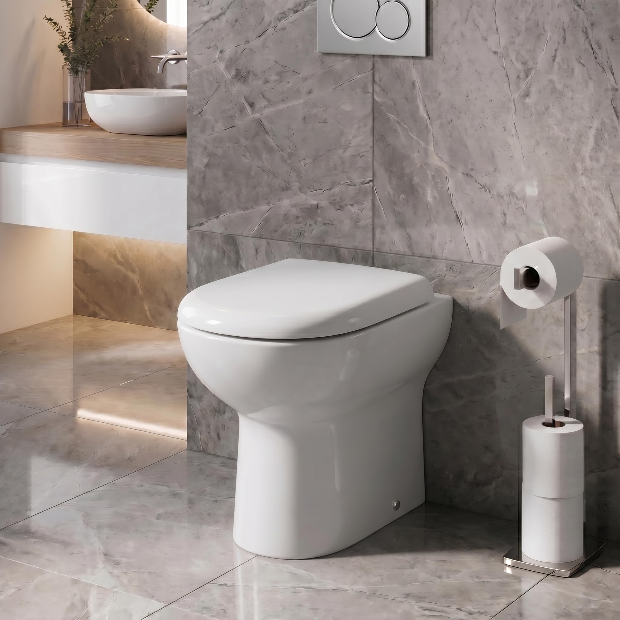 Affine® Saturn Modern Bathroom Cloakroom Back to Wall BTW Toilet Space Saving WC Toilets, Soft Close Top Fix Seat, D Shape Pan Ceramic, White Gloss — image 1