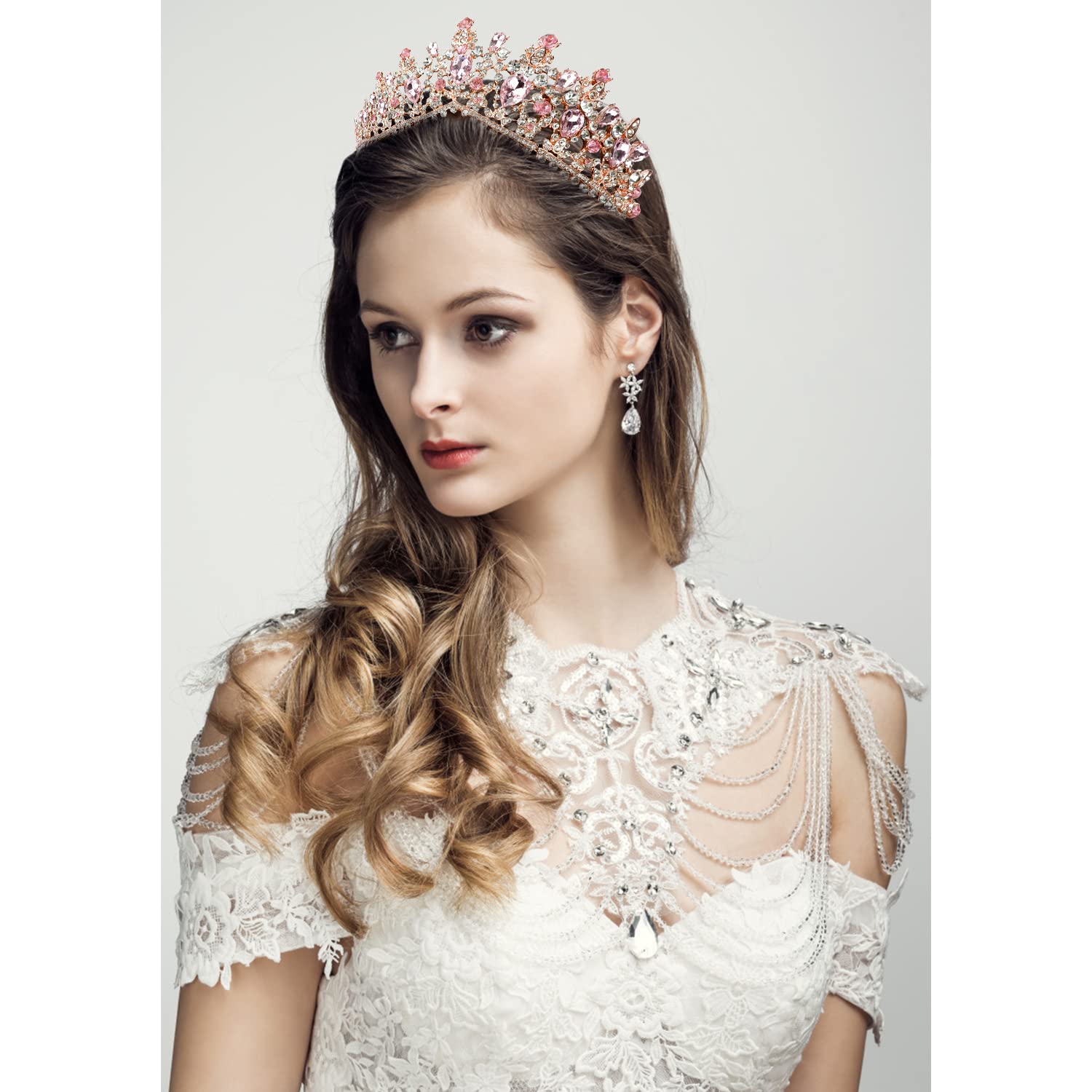 VELSCRUN Birthday Crowns for Women, Pink Crowns with Cherry Blossoms, Regal Tiara for Women & Teen Girls - Image 3