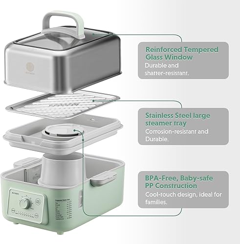 Miniatura 2 de BUYDEEM G52 - Vaporizador eléctrico de alimentos de 5.3 cuartos de galón para 2-4 porciones, vaporizador de verduras para cocinar, mantener el calor