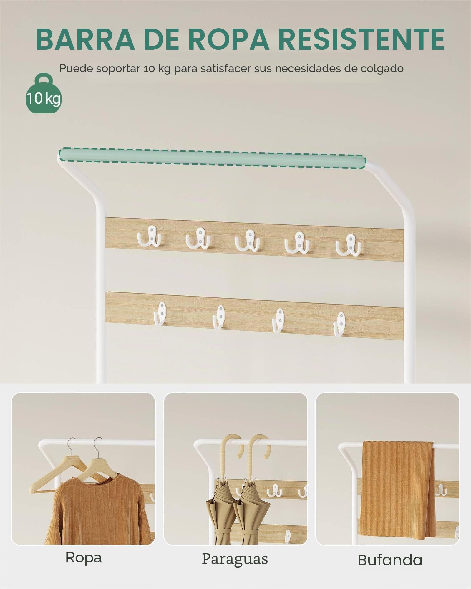 Hzuaneri Perchero Zapatero, Perchero con Banco de 5 Niveles, Roble y Blanco | Recibidor, 9 Ganchos, 1 Barra Superior, 24,5 x 78,5 x 195cm, para Entrada Pasillo, HT19016W