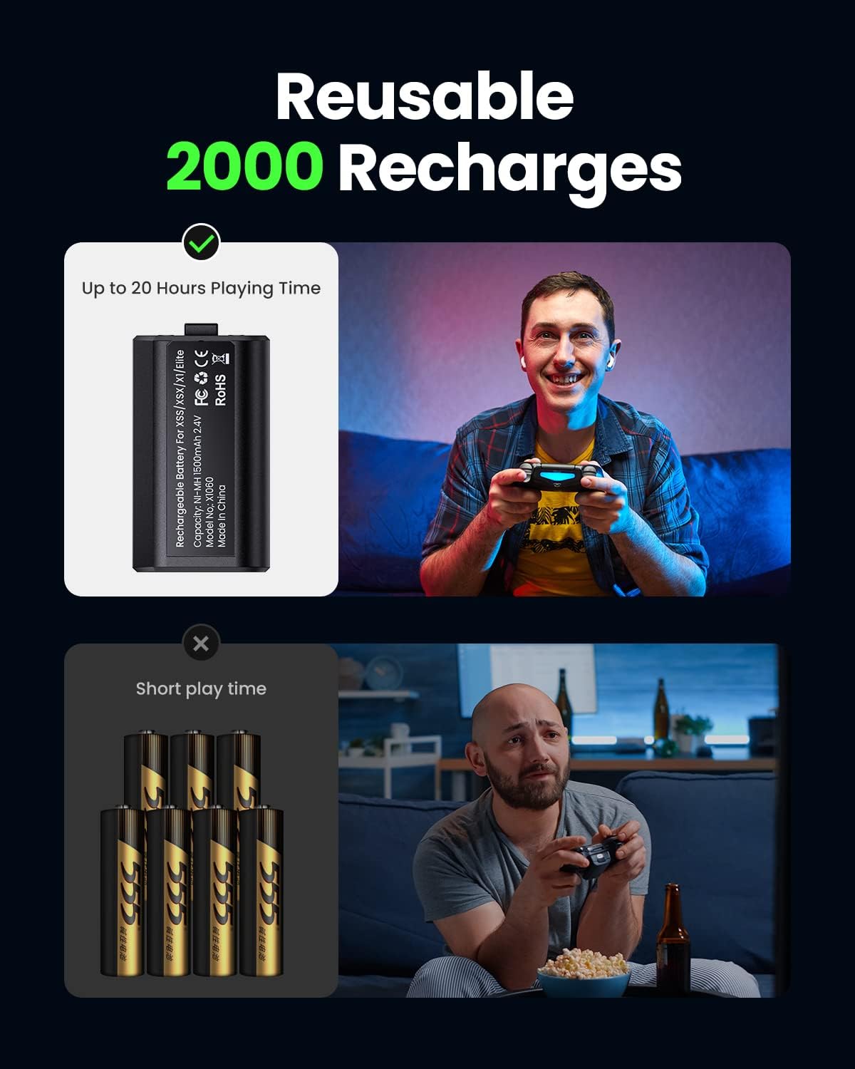 VOYEE Rechargeable Battery Pack for Xbox Controller, 4x1500mAh High Capacity Battery Charger Set USB C Charging Port Compatible with Xbox One/S/X/Elite/Series X|S (Black)