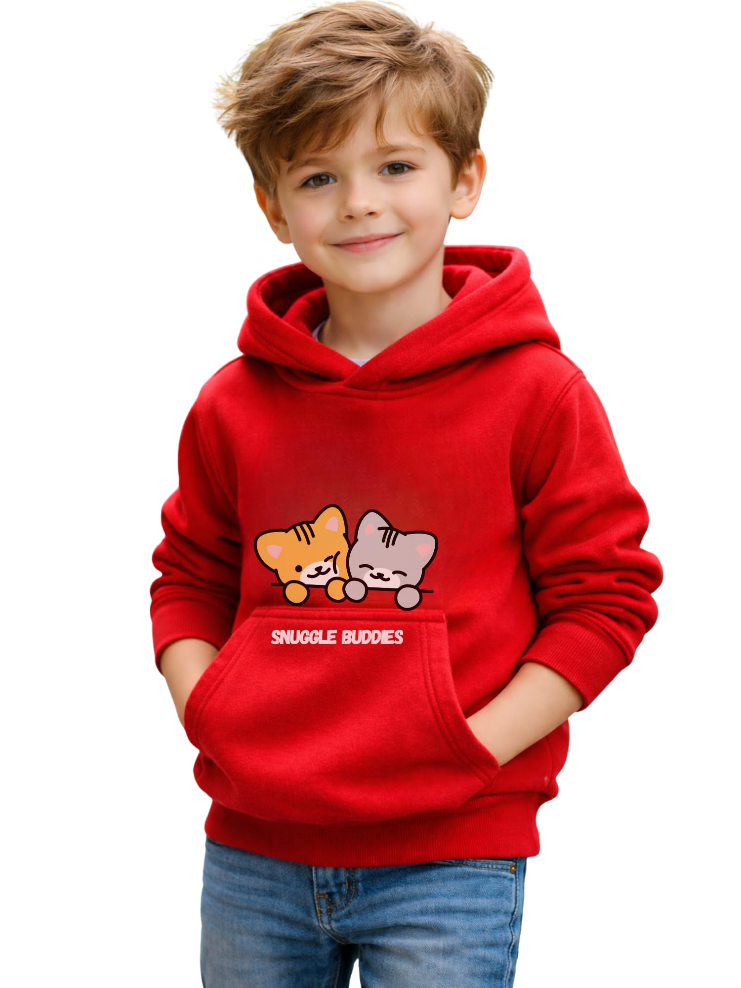 Kids Hooded Sweatshirt for Boys & Girls | Soft Cotton Blend Hoodie with Front Pocket | Cute Cartoon Print | Winter Wear-2CAT