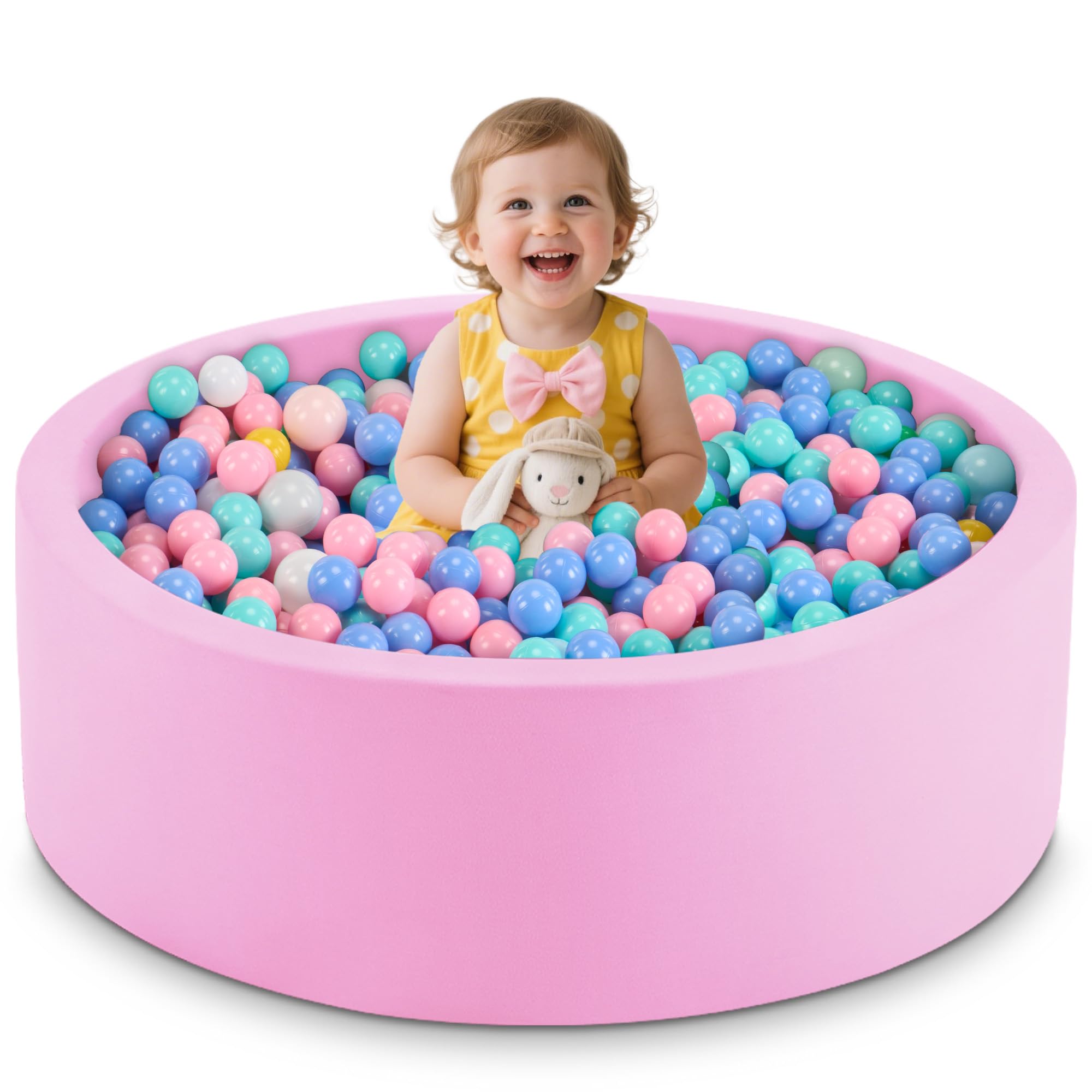 Aunekiv 35.4" x 11.8" Foam Ball Pit for Toddlers, Baby Round Balls Pool for Babies 1-3, Kids Play Ball Pits for Boys and Girls, Balls Not Included,