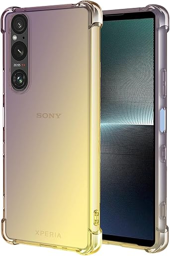 Phone Case for Xperia 1 IV Case, Sony 1 IV 5G XQ-CT72 Case, Cute Clear Gradient Slim Shockproof TPU Back Phone Protective Cover for Sony Xperia 1 IV Black/Gold