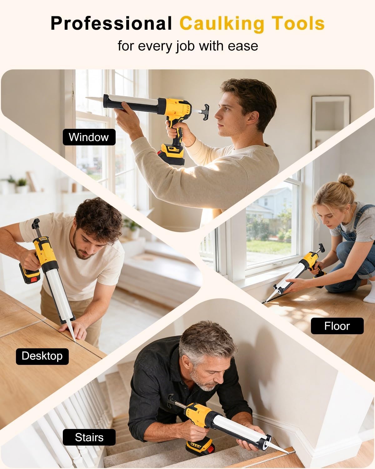 Cordless Caulking Gun, Electric Caulk Gun w/2.0Ah Battery, Compatible with De-Walt 20V Max Battery, 10oz Battery Powered Caulk Gun, 12Pcs Silicone Caulking Tools, 6 Speed for Filling, Sealing, Repair