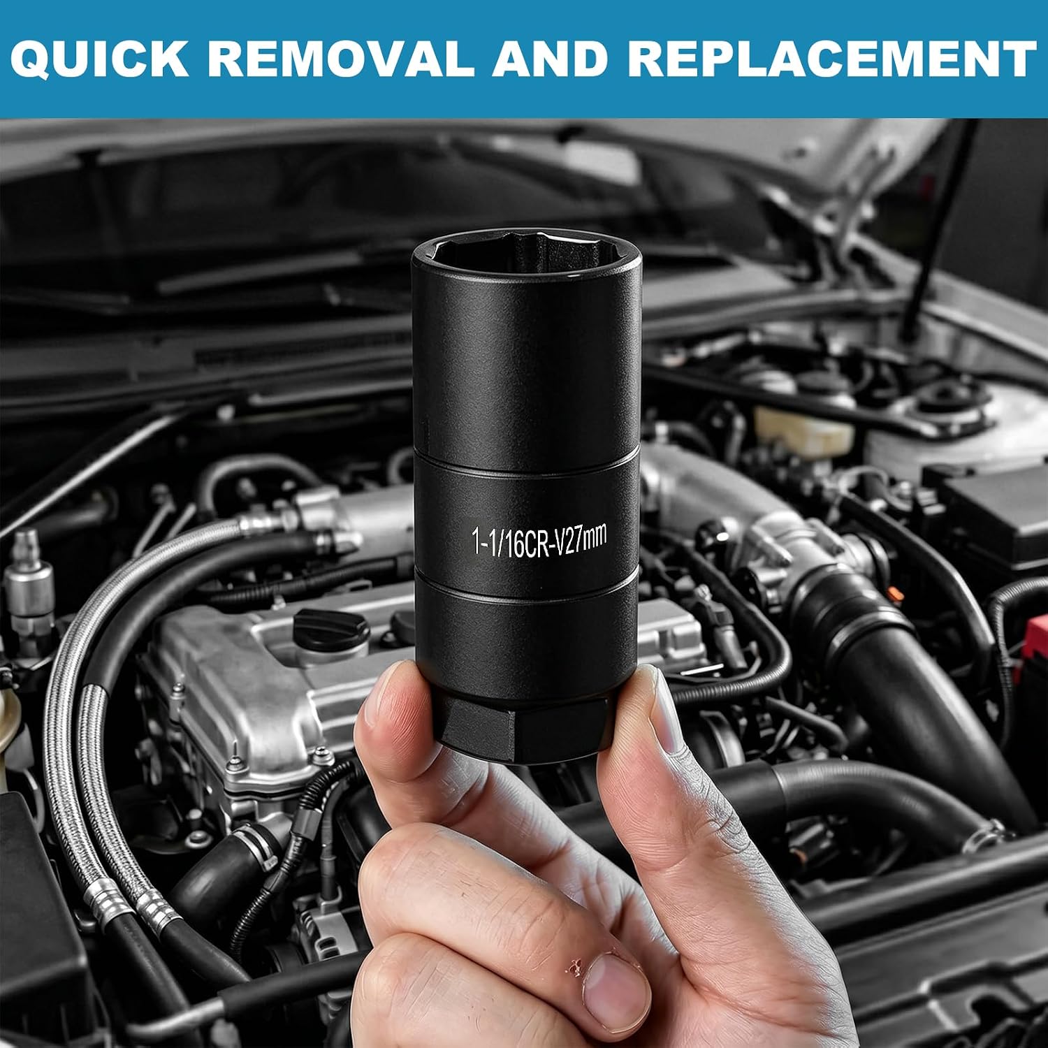 Oil Pressure Sensor Socket, 27mm 1-1/16" Switch Socket for Quick Removing/Installing Oil Sending Units, 6 Point Heavy Duty CR-V Steel Sensor Sockets for Cars Trucks SUVs (Black)
