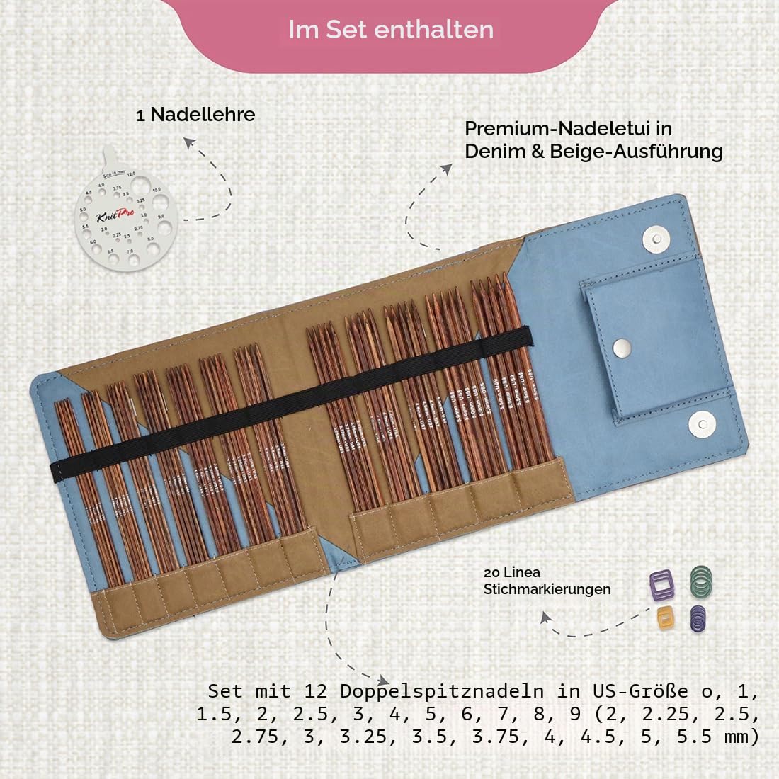 KnitPro Ginger Grande Nadelspiel Set 6" (15cm) | 12 Größen (2mm bis 5mm)