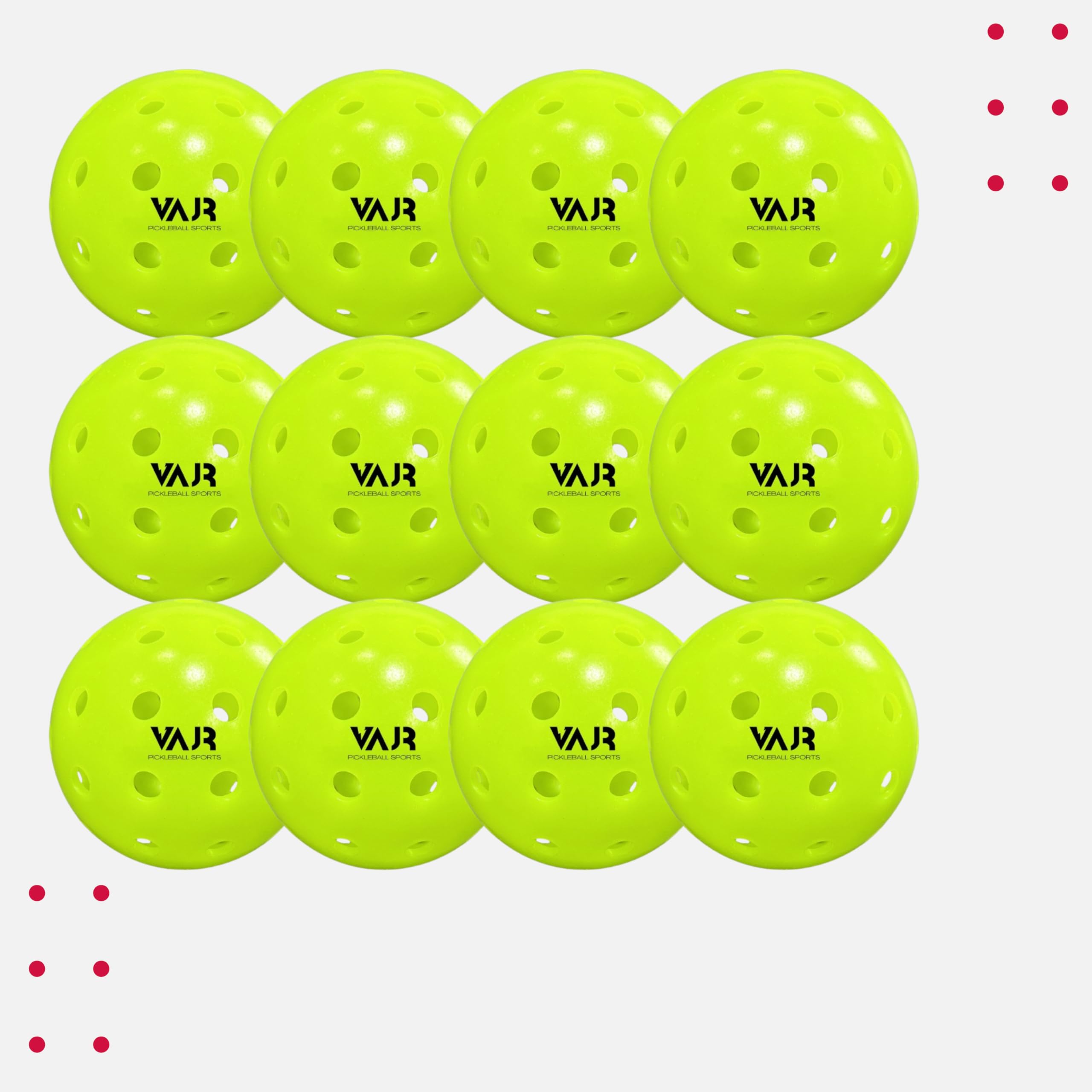 VAJR Pickleball Ball | V-40 | 12-Pack | 40 Precise Holes | USA Pickleball Approved | True Flight | Authentic Bounce | Exceptional Durability | Light Green Color