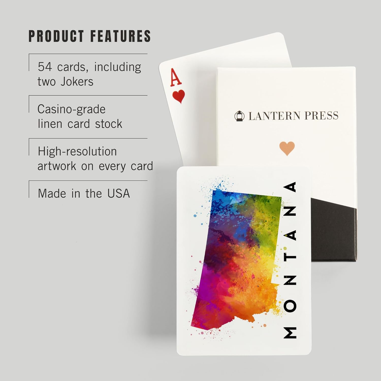Lantern Press Montana, State Abstract Watercolor, 52 Playing Cards for Adults, Poker Size Card Deck