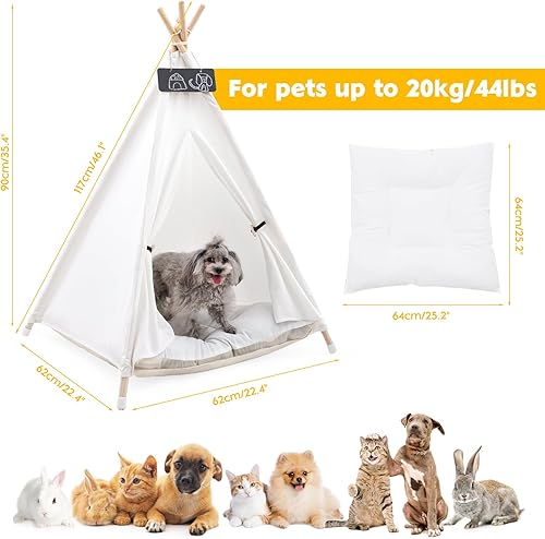 Miniatura 2 de Tipi para mascotas con cojín para perros y gatos, casa con cama, tienda de campaña para mascotas, cama para interiores y exteriores (clásico)