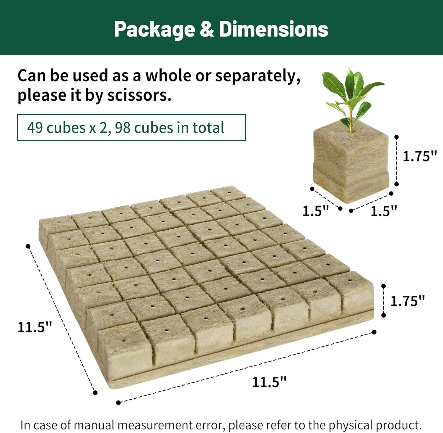 Jowlawn 1.5 Rockwool Cubes for Hydroponics - 2 Sheets Rockwool Grow Cubes for Rooting, Cuttings, Clone Plants, Starting Seeds, Ideal Rockwool for Hydroponic Growing (98 Plugs in Total) Jowlawn 1.5 Rockwool Cubes for Hydroponics - 2 Sheets Rockwool Grow Cubes for Rooting, Cuttings, Clone Plants, Starting Seeds, Ideal Rockwool for Hydroponic Growing (98 Plugs in Total)