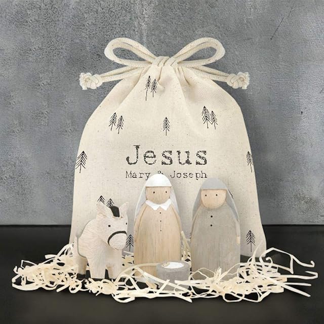 East of India Hand Made Wooden Jesus Bag Set Mary & Joseph Figures Xmas New