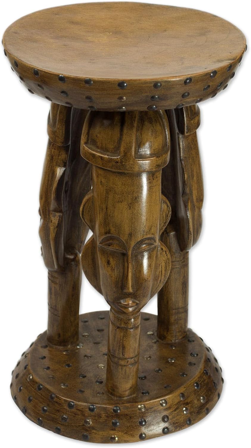 NOVICA Artisan Handcrafted Cedar Wood Stool Faces from Ghana Brown Furniture Stools Cultural Rustic [20.5in H x 12in W x 12in D] ' United Family in Tan'