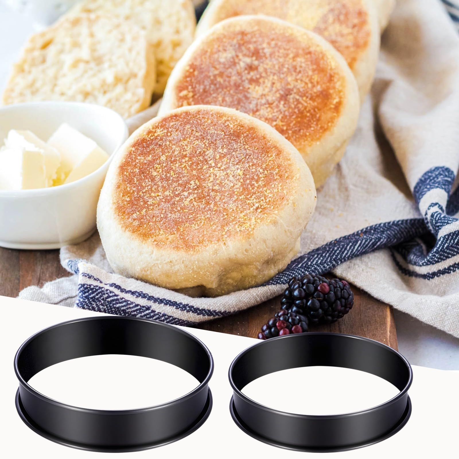Generisch 16 STK. Crumpet-Ringe, Edelstahl-Backringe in 3,4 Zoll und 3,9 Zoll, Antihaft, Muffin- und Pancake-Formen, doppelt umgelegte Backring-Formen, Küchenhelfer für Muffins, Eier, Mini-Kuchen