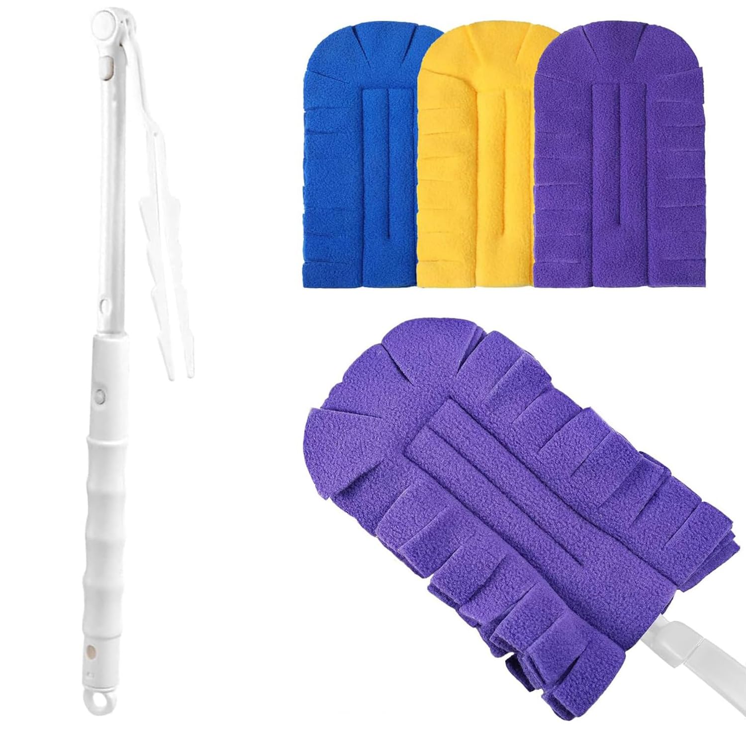 KMAKII Fluffy Duster Flash Dust Magnet Refill Reusable Duster Refills Extendable Feather Duster With 2 Handles+5 Reusable Duster Refills For Ceiling Fan/Car/Furniture