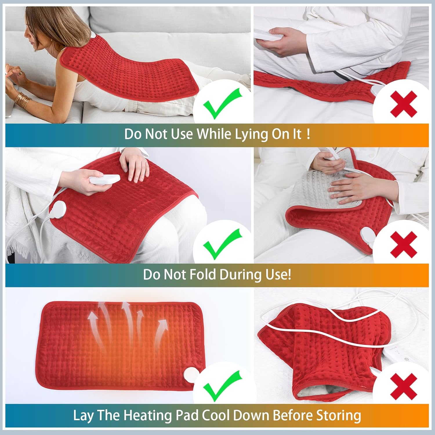 Comfytemp Heating Pad for Back & Period, Electric Extra Large Heat Pad, Birthday Gifts for Women Mom Dad & Mother Day Gift, Moist Neck Shoulder Legs Arm Abdomen Knee Heated Pad Washable, 12"x24", Red