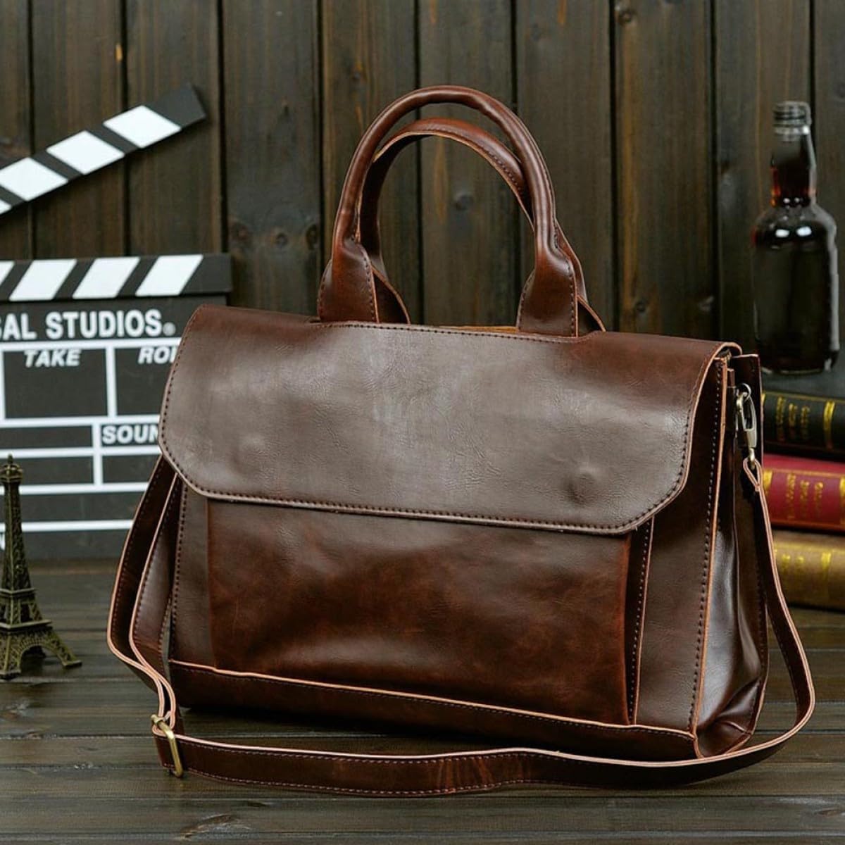 メンズPUレザーブリーフケース 片肩 手持ち 斜め掛け対応 ラップトップ収納 出張 ビジネス用ポートフォリオバッグ 1個