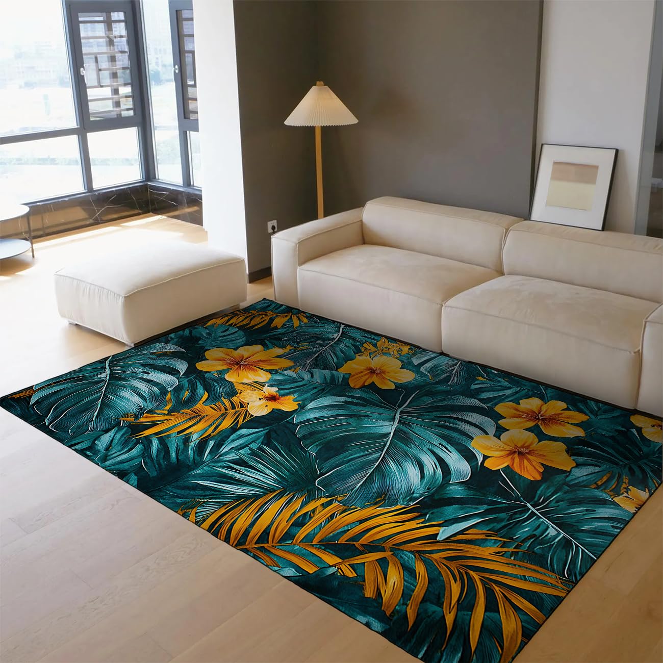 Tapis antidérapant à feuilles de palmier 180x270 cm lavable pour cuisine