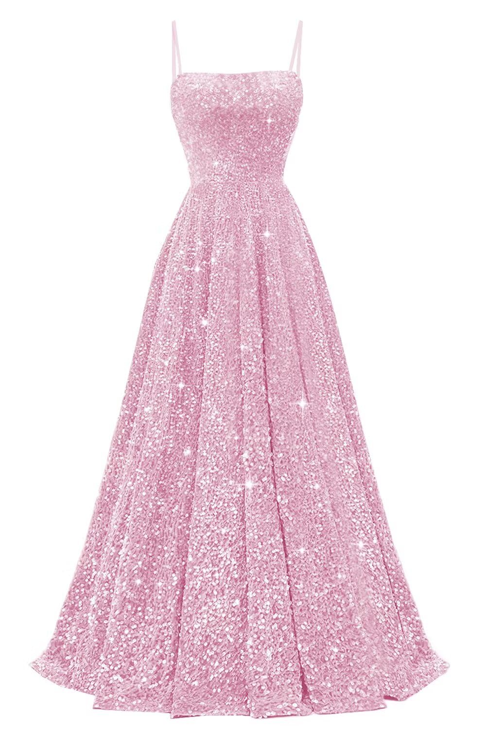 vintys Spaghetti Straps Sequin Prom Dresses 2025 Long Sparkly A Line Formal Ball Gowns with Pockets VS161