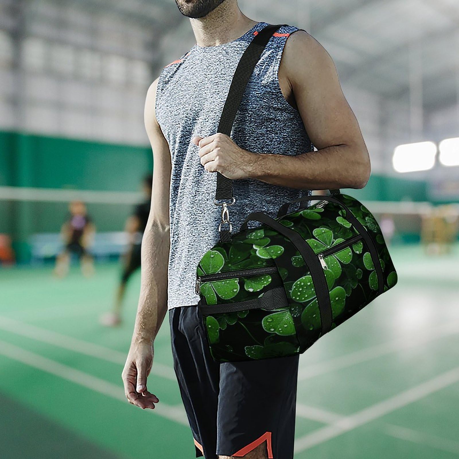 Torba na siłownię z liśćmi św. Patryka, lekka, podróżna torba sportowa z przegródką na buty, torba gimnastyczna dla kobiet na noc, weekend, jogę, siłownię, podróże służbowe, sport i szpital.
