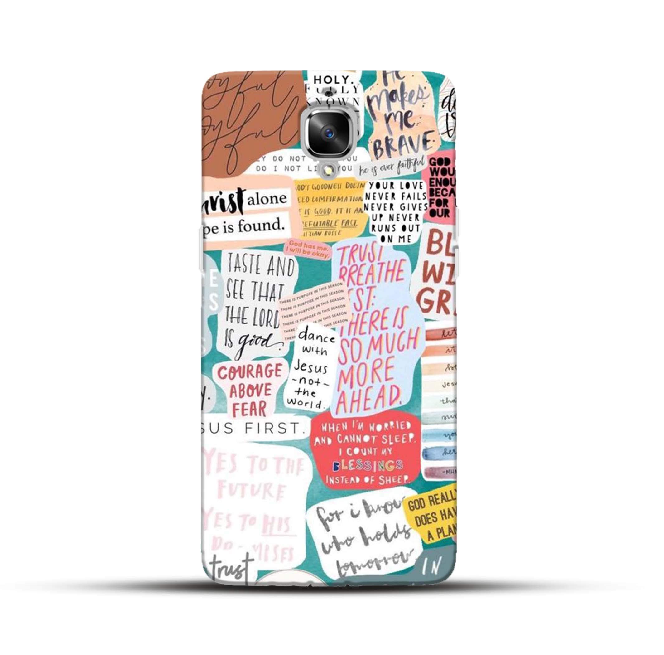 outlouders Funky Cute Quotes - Courage Christ Joyful - Blue Background Designer Printed Hard Back Case and Cover for Oneplus 3 / 3T