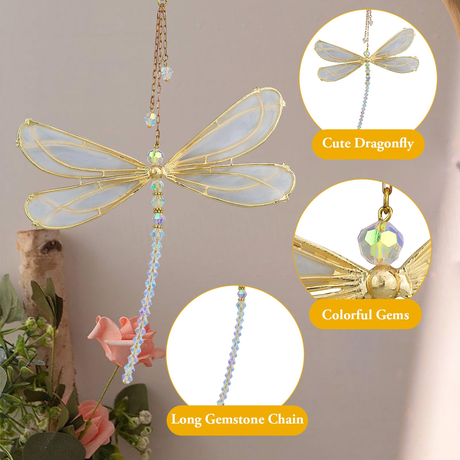 Suncatcher - Décoration De Fenêtre - En Forme De Trapèze De Soleil - En Cristal - Décoration En Cristal - Arc-en-ciel - Cristaux De Verre à Suspendre - Pour Jardin (libellule En