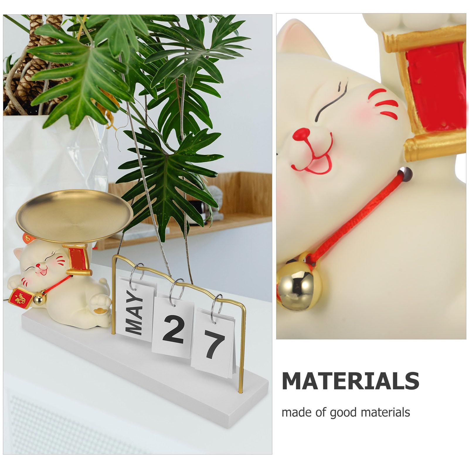 Vassoio Decorativo Porta Gioielli a Forma di Gatto con Calendario