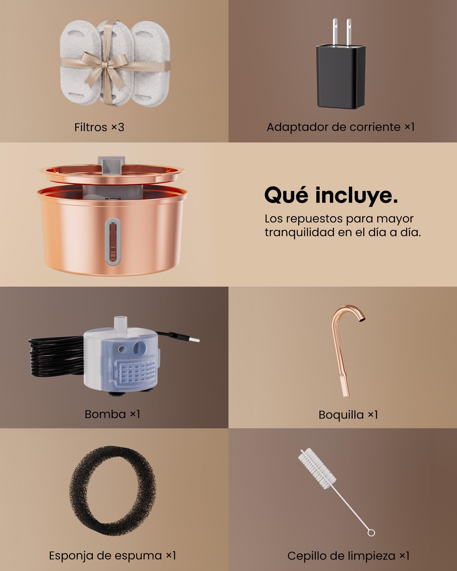 Kittyspout Fuente para gatos de 3,2 l de acero inoxidable, con 3 filtros y ventana | Fuente de agua silenciosa para gatos y perros pequeños con suave iluminación LED, superficie de cobre