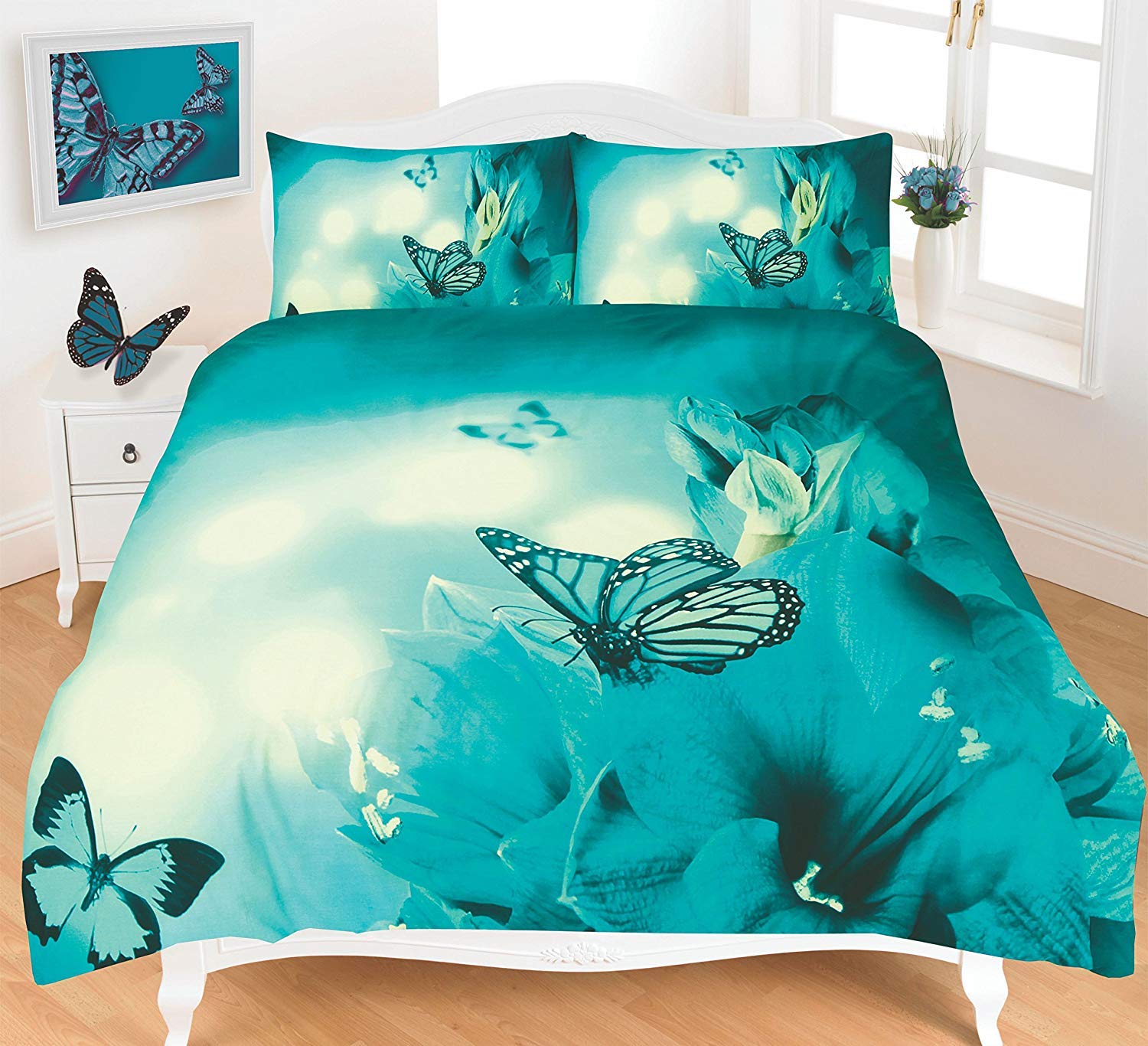 R&Z 3D Animal Designs Luxury Duvet Cover Sets Quilt Cover Sets Reversible Bedding Sets With Pillow Cases (Butterfly Teal, Double)