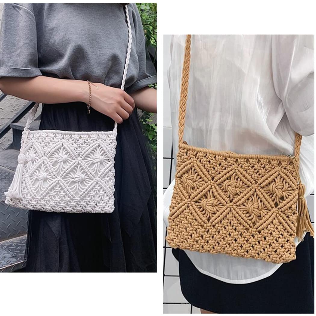 Bolso Bandolera Pequeño de Algodón para Mujer Macramé Hecho a Mano