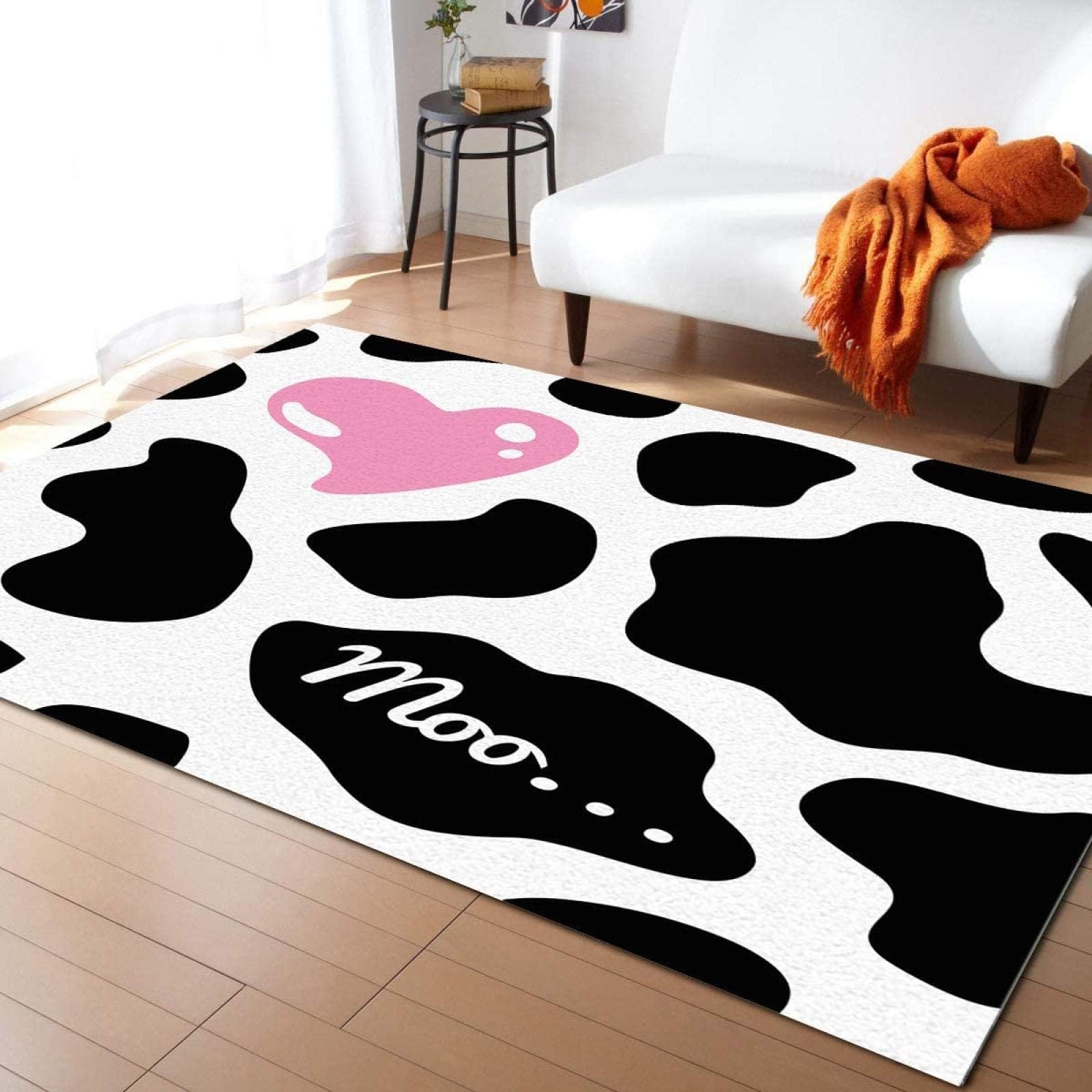 Tapis imprimé vache noire et blanche lavable 160x230 pour chambre et grand salon