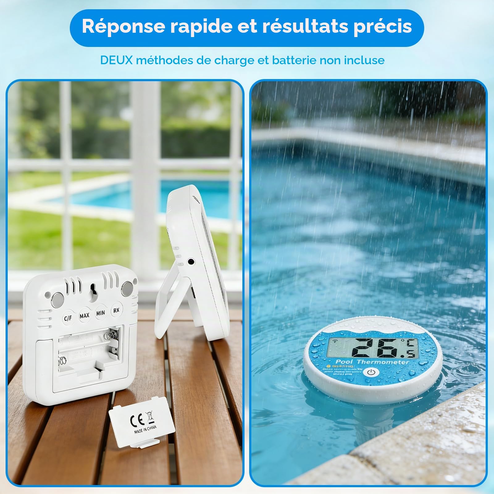 Thermomètre Flottant pour Piscine AOZBZ, Sans Fil, étanche IP68, avec Sécurité Enfant. Idéal pour Piscine Spa Baignoire, Bassin Piles non incluses